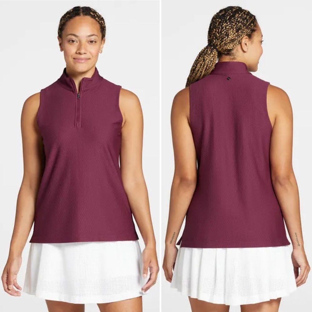 CALIA Golf Honeycomb Mesh 1/2 Zip Sleeveless Polo Ripe Boysenberry Size XL NWT